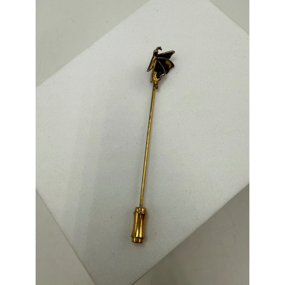 Vintage‎ Butterfly Stick Pin Blue Enamel Gold Tone Lapel Hat Pin Accessory